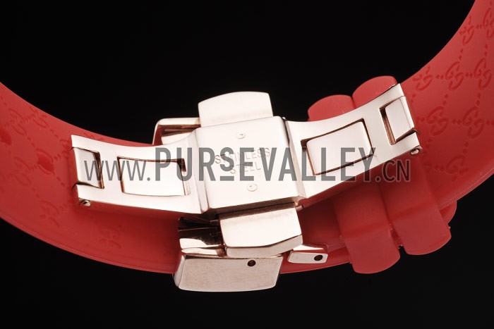 Gucci Red Rubber Band Black Round Dial 2165-307