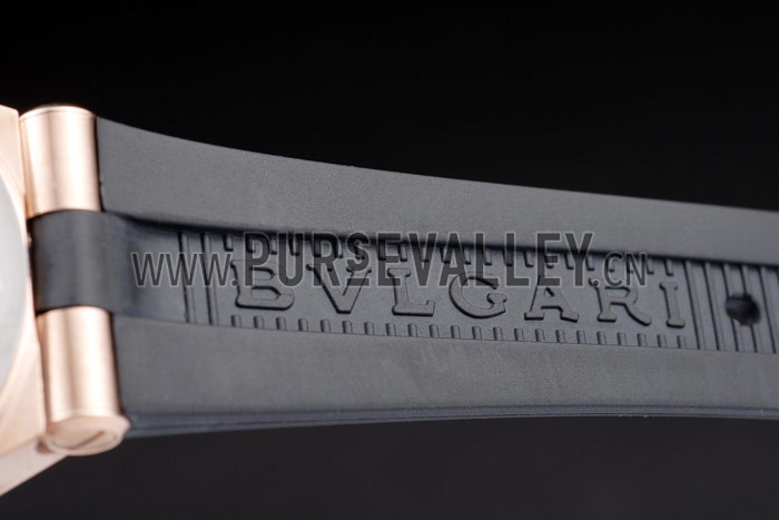 Bvlgari Diagono 36mm Black Dial Gold Case With Diamonds Black Rubber Bracelet