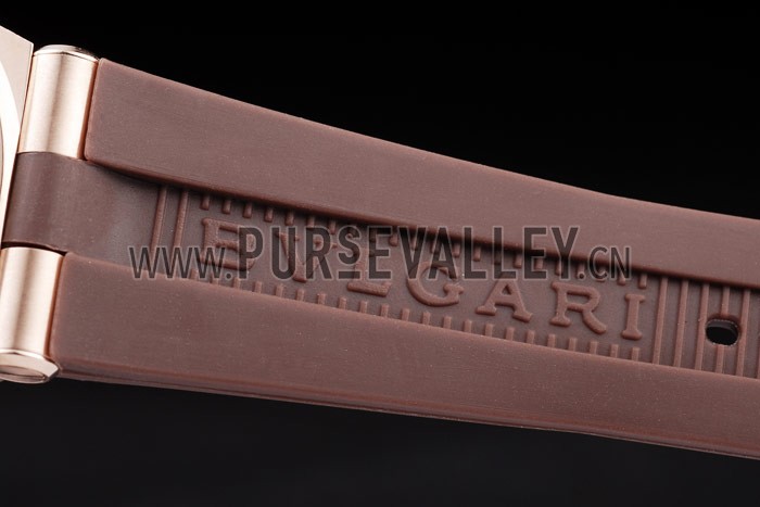 Bvlgari Diagono 36mm White Dial Rose Gold Case Brown Rubber Bracelet