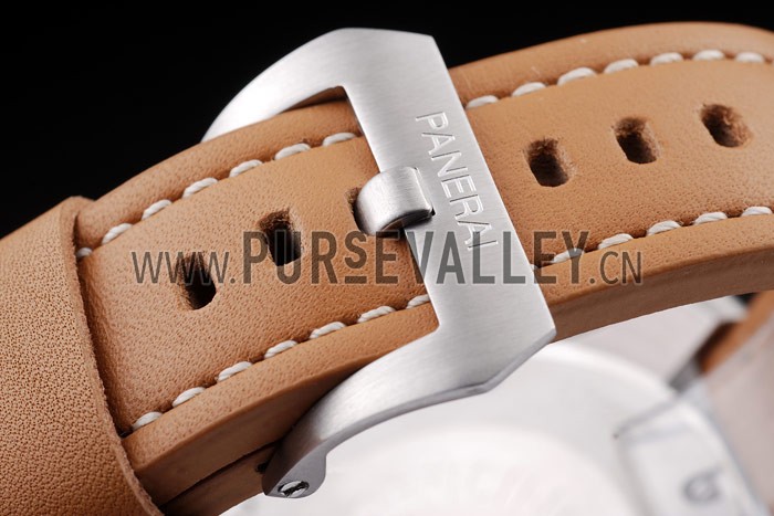 Panerai Luminor Brushed Stainless Steel Case Blue Dial Brown Leather Strap