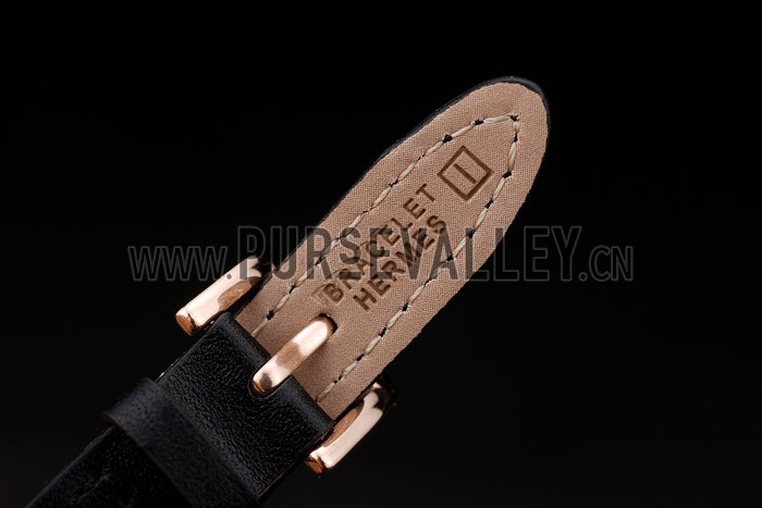 Hermes Classic MOP Dial Black Elongated Leather Strap