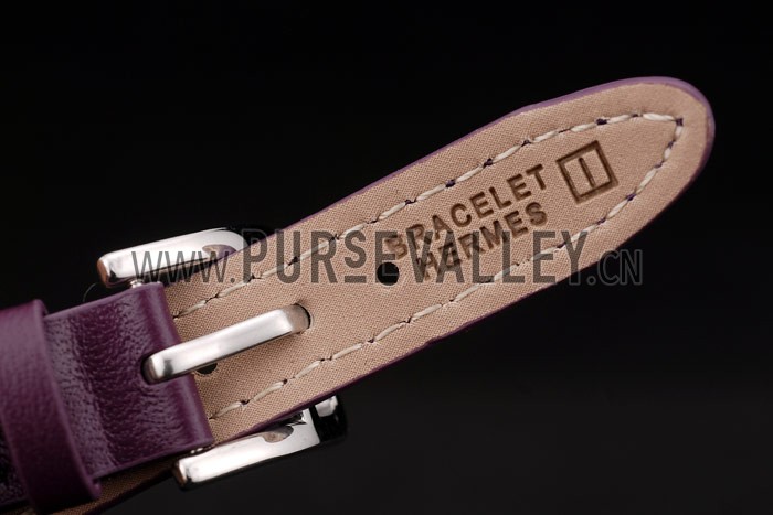 Hermes Classic MOP Dial Purple Elongated Leather Strap