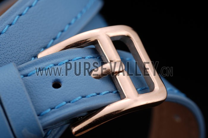 Hermes Classic MOP Dial Light Blue Elongated Leather Strap