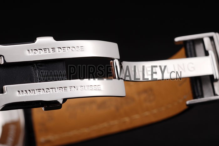 Breitling Transocean Black Dial Black Leather Strap Rose Gold Bezel 98203