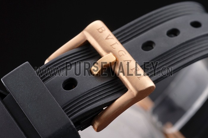 Bvlgari Diagono 36mm White Dial Gold Case With Diamonds Black Rubber Bracelet