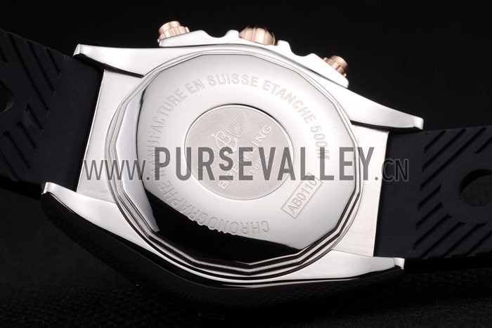 Breitling Chronomat Rose-Gold Highlight Ribbed Black Rubber Strap White Dial