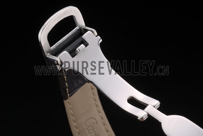 Cartier Tank Anglaise White Tiger Dial Stainless Steel Case Black Leather Bracelet