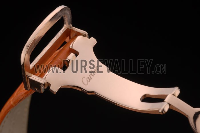 Cartier Tank Anglaise 30mm White Dial Diamonds Gold Case Orange Leather Bracelet