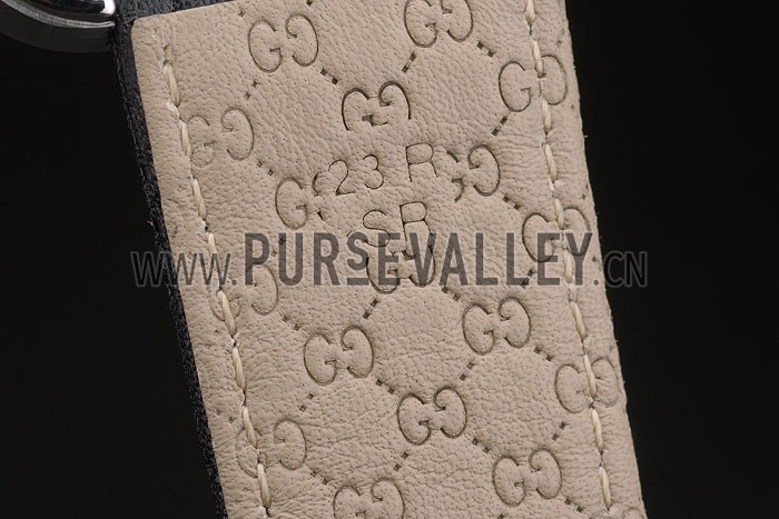 Gucci Black Leather Strap Polished Stainless Steel Bezel Black Dial 80216