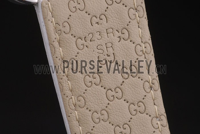 Gucci White Leather Strap Polished Stainless Steel Bezel White Dial 80218