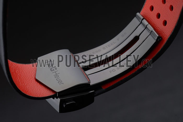 Tag Heuer Monaco Black-Red Perforated Leather Strap Black Dial 80309