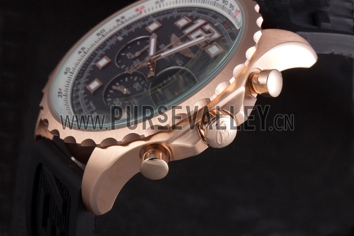 Breitling Navitimer Rosegold Bezel Rubber Strap Black Dial