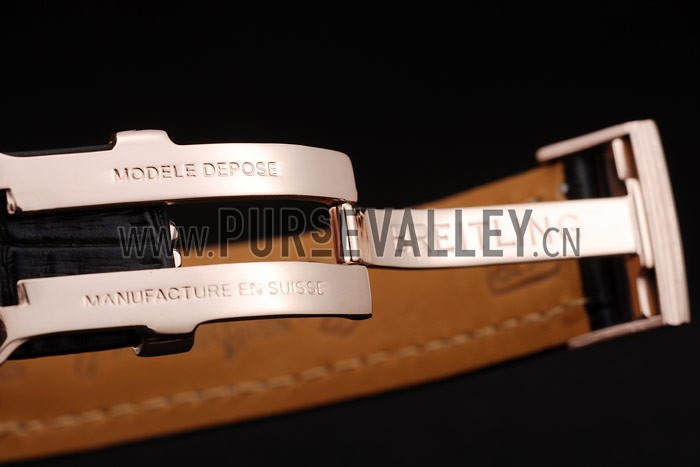 Breitling Transocean White Dial Black Leather Strap Rose Gold Bezel 98206