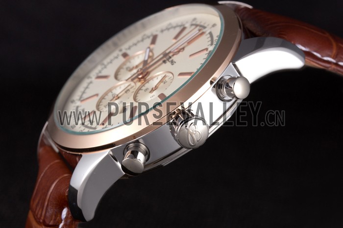 Breitling Transocean White Dial Light Brown Leather Strap Rose Gold Bezel