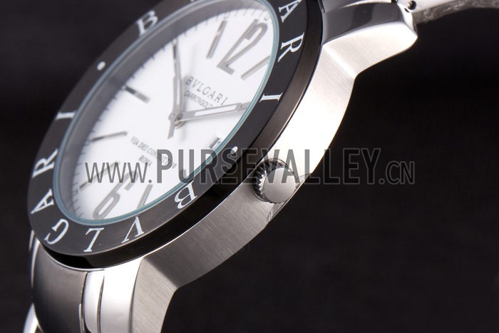 Bvlgari Bvlgari 42mm White Dial Stainless Steel Case Black Bezel Two Tone Steel Bracelet