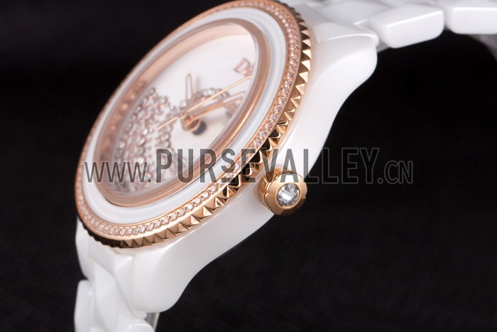 Dior VIII Grand Bal Rose Gold Bezel White Bracelet cd07 621360