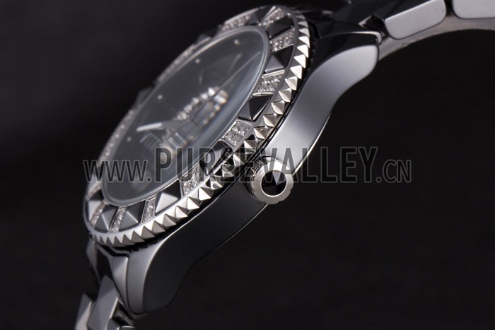 Dior VIII Diamond Encrusted Black Bezel Black Bracelet cd09 621362