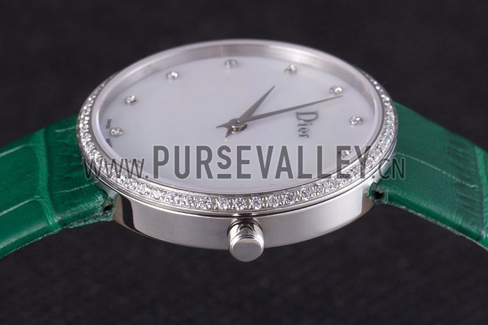 La D de Dior Green Leather Strap with White Dial 621507