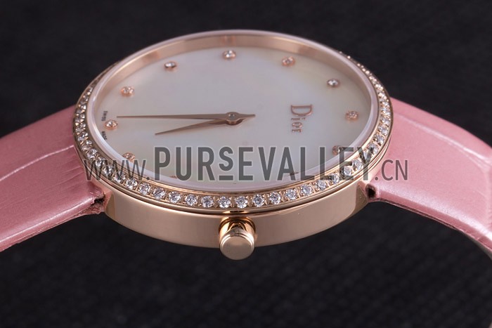 La D de Dior Pink Leather Strap with White Dial 621513