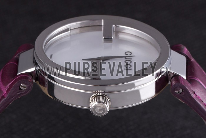 Gucci Interlocking Silver Bezel with Purple Leather Band 621516