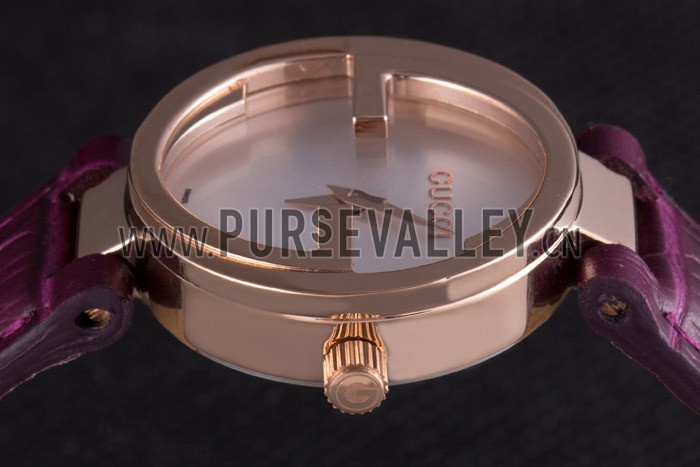 Gucci Interlocking Rose Gold Bezel with Purple Leather Band 621517