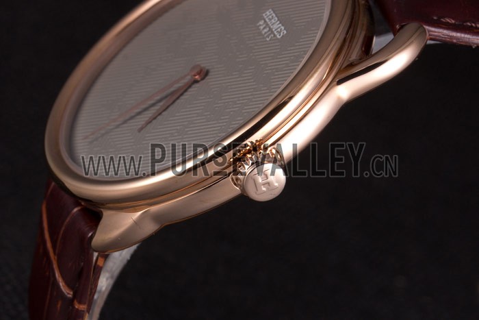 Hermes Classic Croco Leather Strap Silver Dial 801395