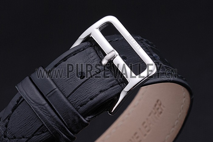 Hermes Classic Croco Leather Strap Silver Dial 801400