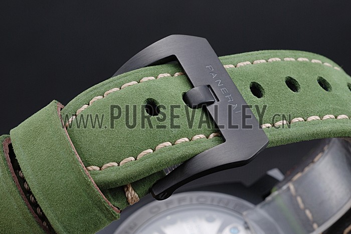 Panerai Luminor Marina Ion Plated Stainless Steel Bezel Green Leather Bracelet 622312