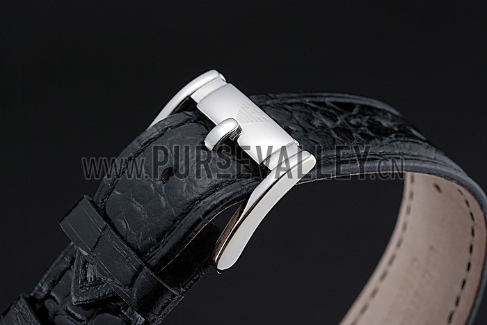 Emporio Armani Classic Chronograph Silver Dial Black Leather Bracelet 622339