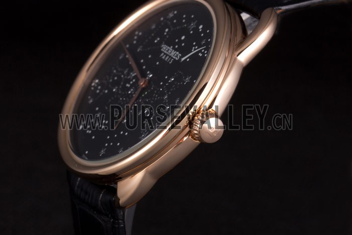 Hermes Classic Croco Leather Strap Black Dial 801405