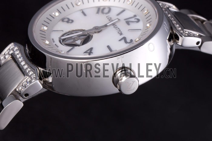 Louis Vuitton Tambour Stainless Steel Bracelet White Dial 801415