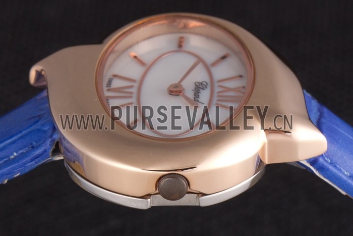 Chopard Luxury Gold Bezel with White Dial and Blue Leather Strap 621544