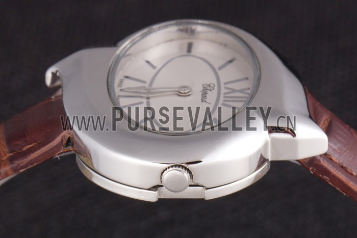 Chopard Luxury Silver Bezel with White Dial and Brown Leather Strap 621546