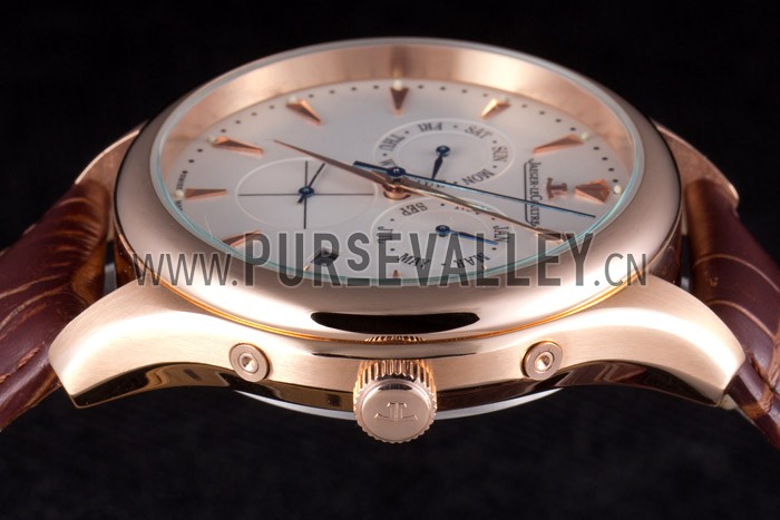 Jaeger Lecoultre Master Gold Bezel Brown Leather Band 621611