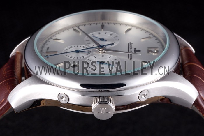Jaeger Lecoultre Master Chronograph Silver Bezel Brown Leather Band 621612