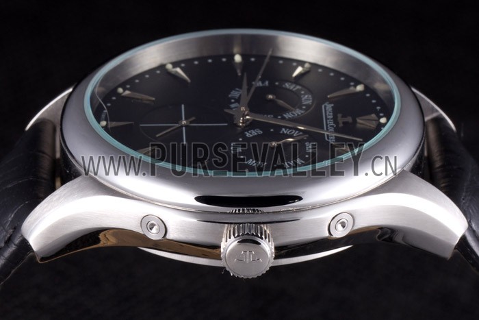 Jaeger Lecoultre Master Silver Bezel Black Leather Band 621615