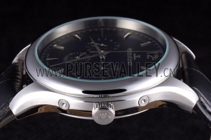 Jaeger Lecoultre Master Chronograph Silver Bezel Black Leather Band 621620