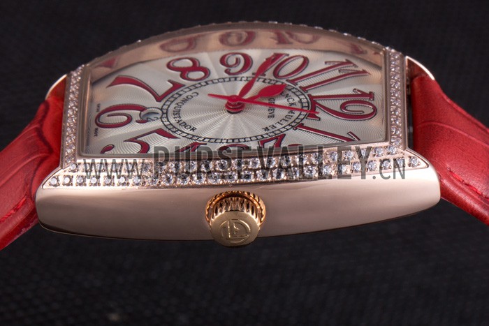 Franck Muller Casablanca Red Croco Leather Band Crystal Encrusted Bezel 621647