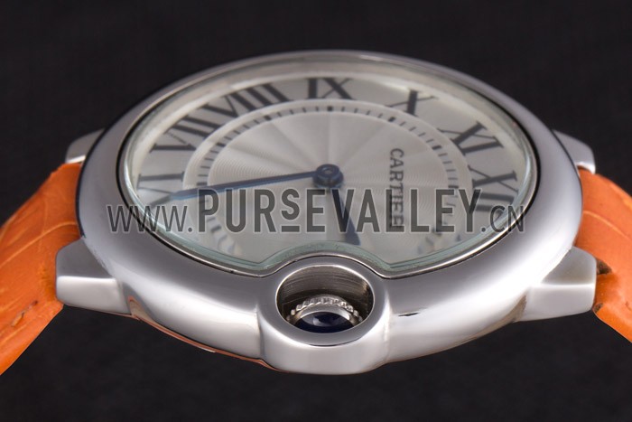 Cartier Ballon Bleu Silver Bezel with White Dial and Orange Leather Band 621550