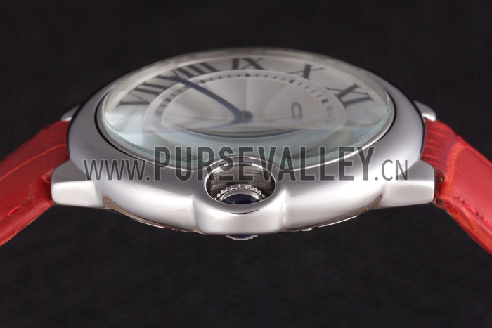 Cartier Ballon Bleu Silver Bezel with White Dial Red Leather Band 621551