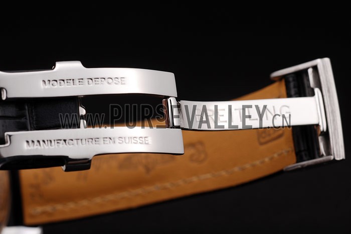 Breitling Transocean Black Dial Black Leather Strap Polished Stainless Steel Bezel