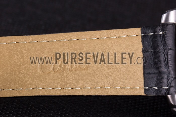 Cartier Calibre Flying Tourbillon Black Dial Stainless Steel Case Black Leather Bracelet