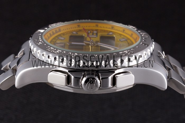 Breitling Certifie Yellow Dial Stainless Steel Strap Rose Gold Bezel