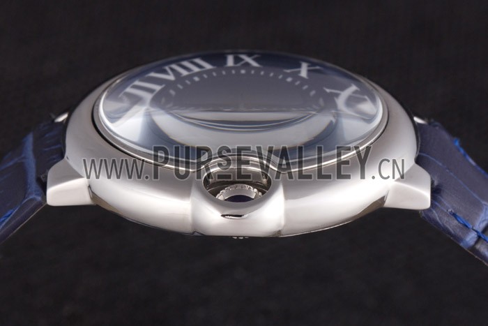 Cartier Ballon Bleu Silver Bezel with Dark Blue Dial and Dark Blue Leather Band 621555