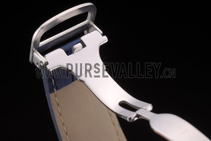 Cartier Tank Anglaise 36mm White Dial Diamonds Steel Case Blue Leather Bracelet