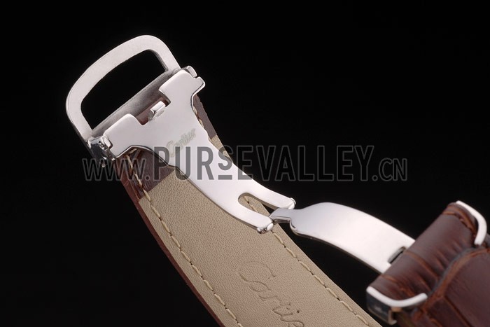 Cartier Tank Anglaise 36mm White Dial Stainless Steel Case Brown Leather Bracelet