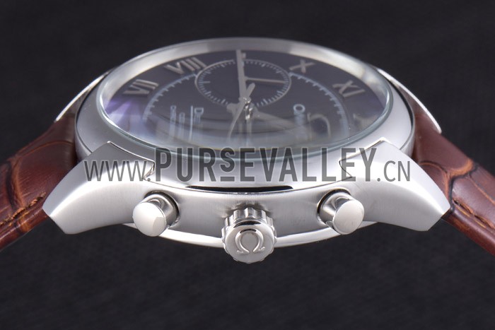 Omega DeVille Silver Bezel with Black Dial and Brown Leather Strap 621567