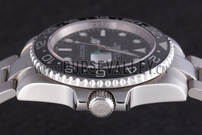 Rolex GMT Stainless Steel Bracelet with Black Enamel Bezel and Black Dial 621571