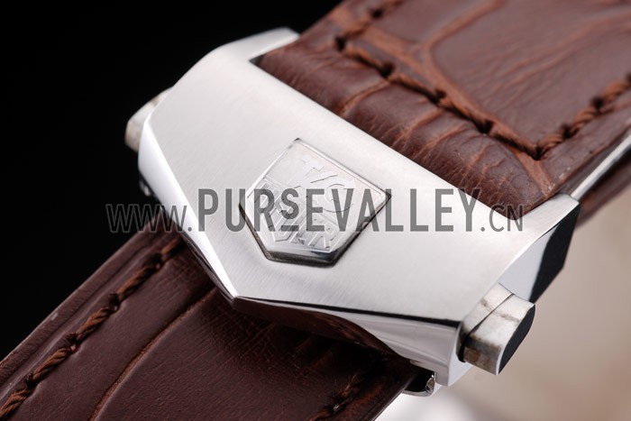 Tag Heuer Monaco Brushed Stainless Steel Case White Dial Brown Leather Strap 98173