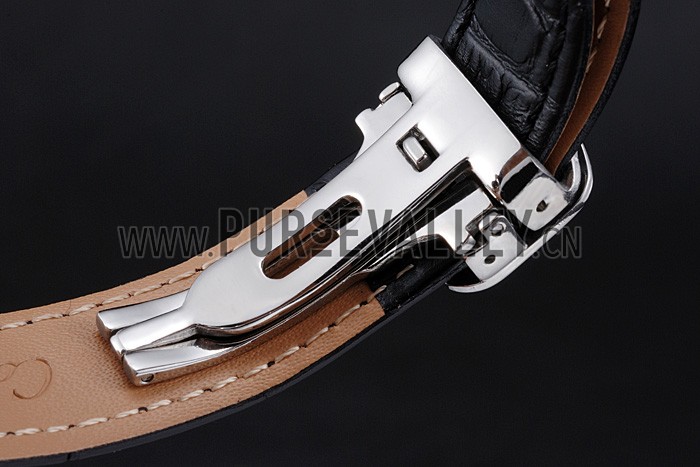 Cartier Rotonde Blue Crown Black Leather Bracelet 621975